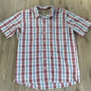 Eddie Bauer Travex Men’s Short Sleeve Button Up Red Plaid Shirt Sz TL